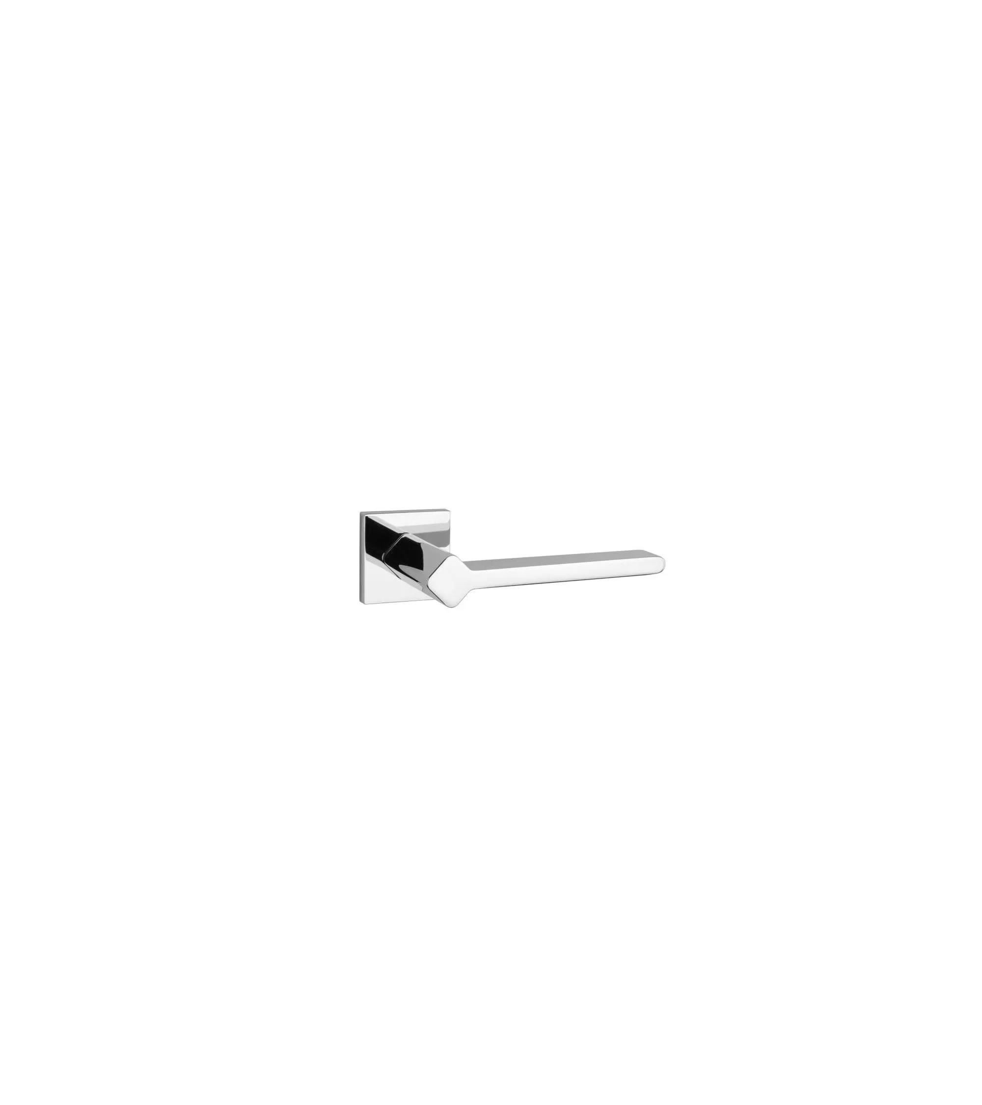 interior door handle on a square backplate with a design between circle and square, available in black and chrome finishes